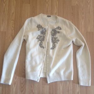 Eddie Bauer cream wool beaded cardigan
