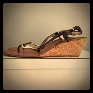 Coach Leather and metal wedge thong sandal.