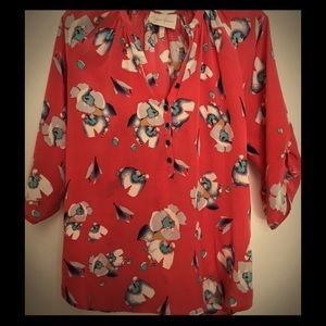 Yumi Kim silk floral top in coral.