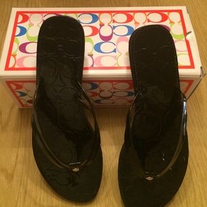 Coach patent leather flip flops