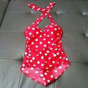 Vintage style red polka dot bathing suit