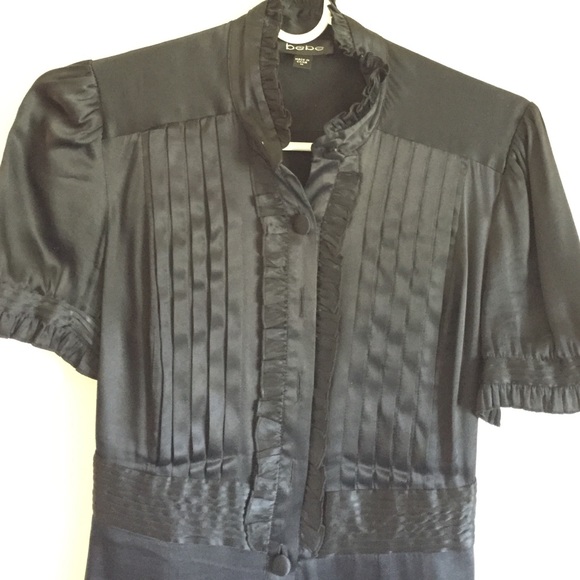 Bebe black silk button up top - Picture 2 of 7