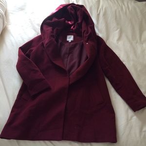 Hooded oxblood wool coat
