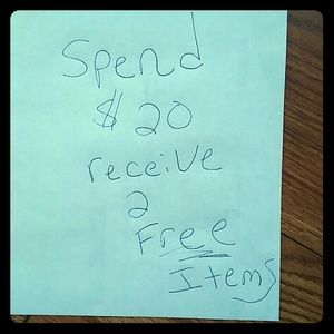 Spend $20 receive 2 free items that you choose😆😆