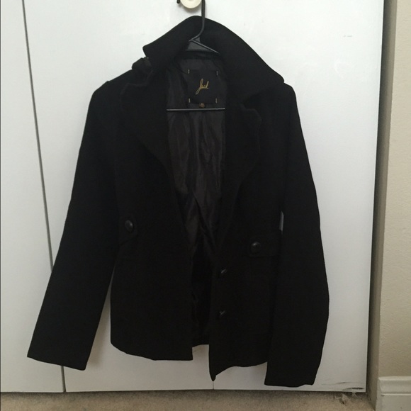 Black pea coat hooded jacket
