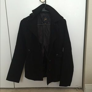 Black pea coat hooded jacket