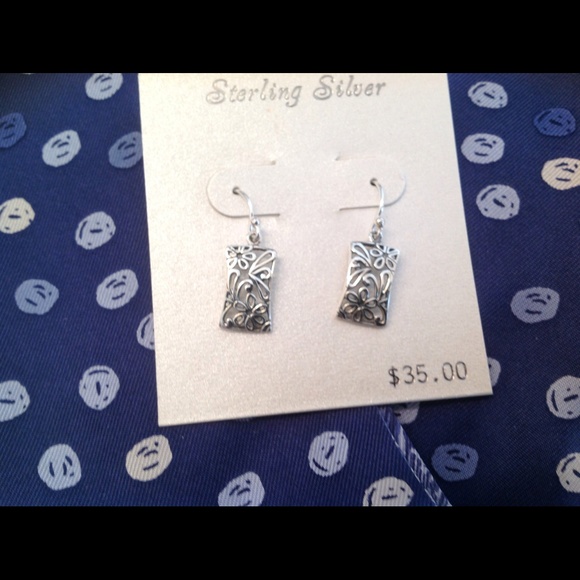 Sterling Silver Flower Dangle Earrings - New - Picture 2 of 3