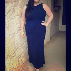 Plus Size Stretchy Blue Glitter Full Length Gown