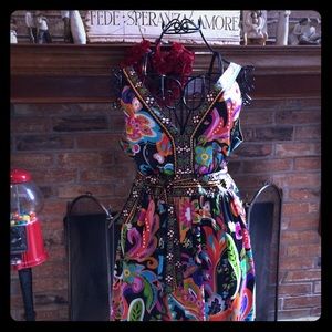 ECI - Plunge neckline dress with attached sash