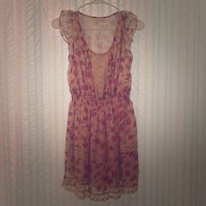 Cream, lace & floral print dress!