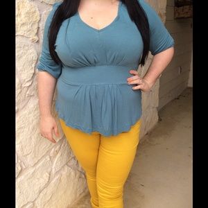 Light Teal Plus Size Pleated Blouse