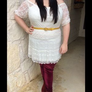 Off Shoulder White Plus Size Lace Peasant Dress