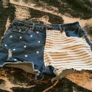 American flag shorts & Neon coral shorts bundle