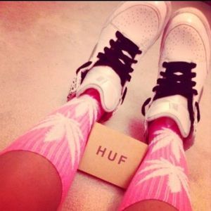 Pink and white huf socks