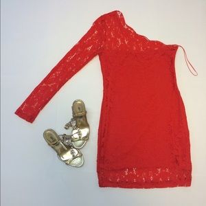 NWOT one shoulder dress- red/orangish color