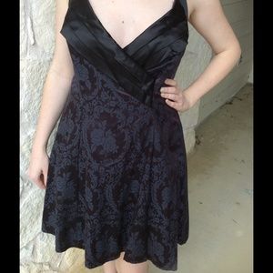 Black Brocade Vintage 90s Cocktail Halter Dress