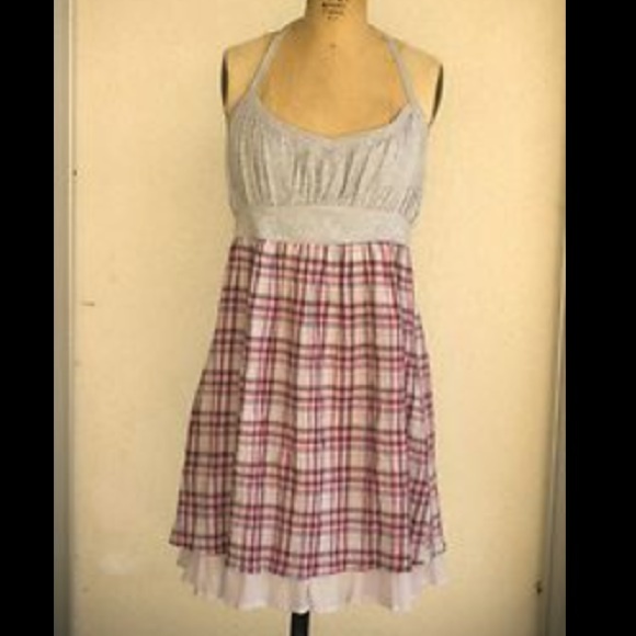 GREY & RED PLAD HALTER TIE DRESS - Picture 2 of 4