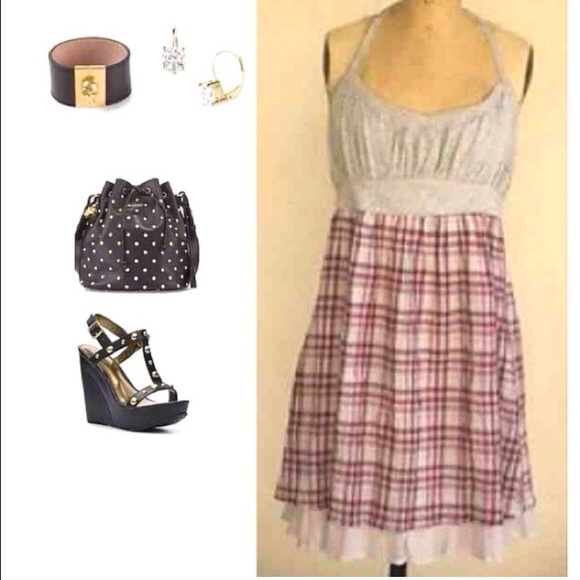 GREY & RED PLAD HALTER TIE DRESS - Picture 4 of 4