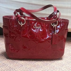 Coach Signature Patent Leather Burgundy Red Bag