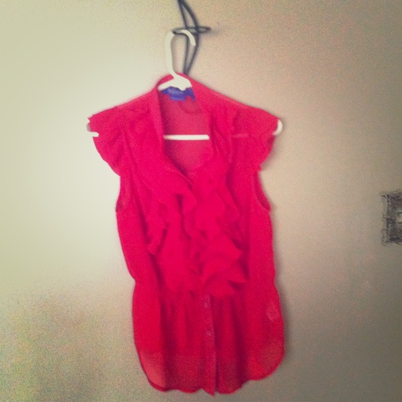Red Ruffle Blouse