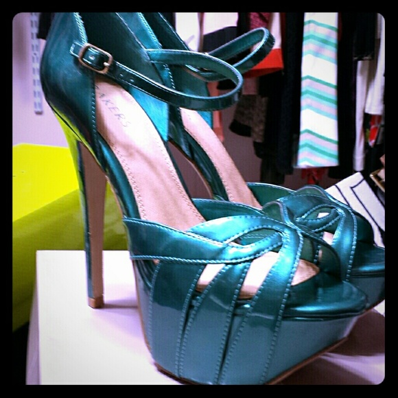 Turquoise Peep Toe Platform Heels