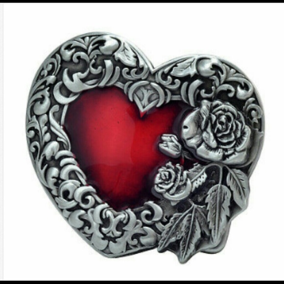Red enamel heart shaped belt buckle