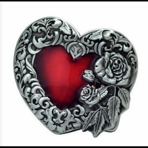Red enamel heart shaped belt buckle