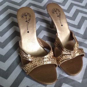 Sequined Gold and Tan Shoes