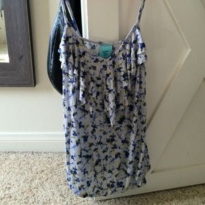 blue and gray floral top