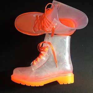 Transparent Lace Up Boots with Orange Soles