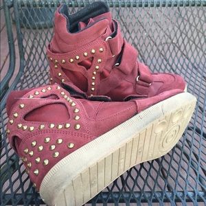 Genuine leather Velcro wedge sneakers