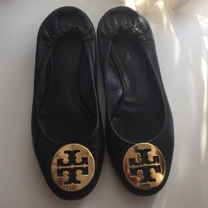 Tory Burch "Reva" Black Flats