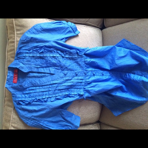 Blue ruffle Elle tie shirt