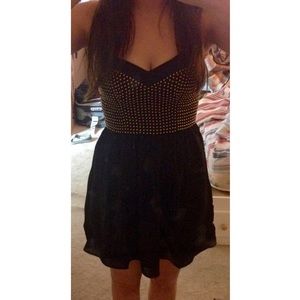 Gold studded tube top black dress