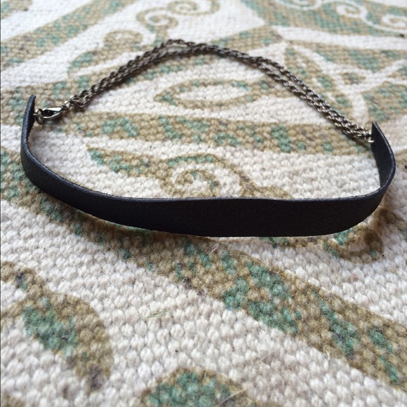 Black leather double chain choker