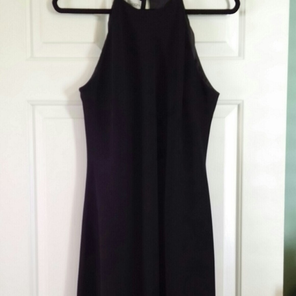 Black evening dress with gold halter