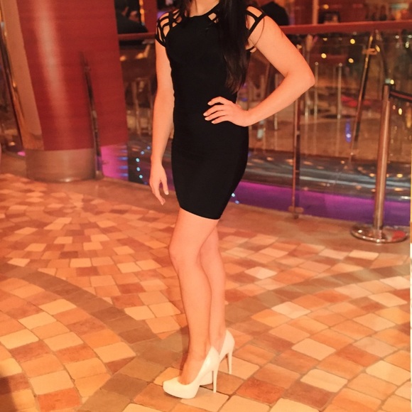 BEBE black caged mini dress