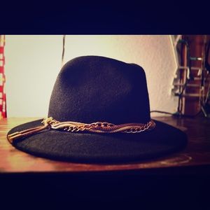 Black Calvin Klein Hat with Gold Chains