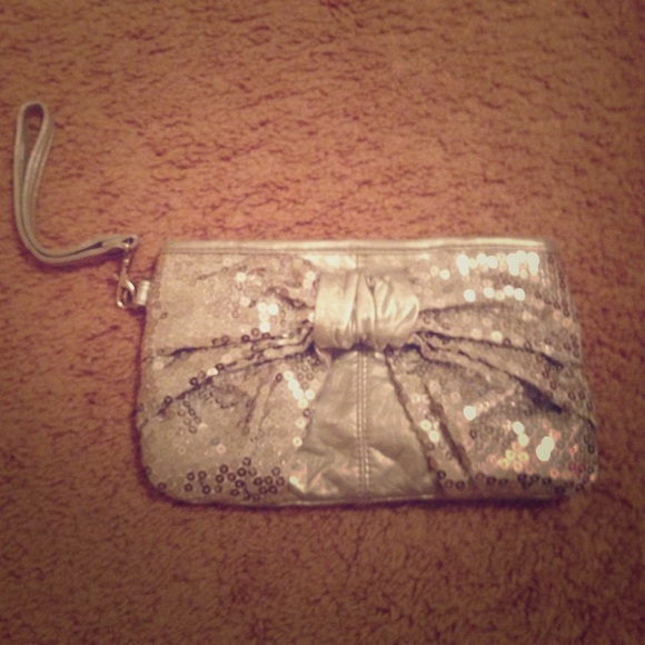 A silver sparkly clutch