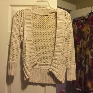 Free people cream crochet 3/4 sleeve sweater