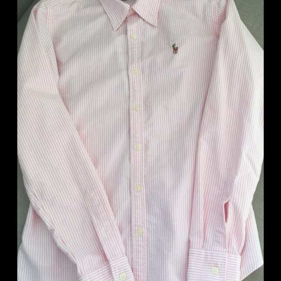 Ralph Lauren pink and white stripe form fitted shirt - Picture 2 of 5