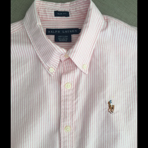 Ralph Lauren pink and white stripe form fitted shirt - Picture 3 of 5