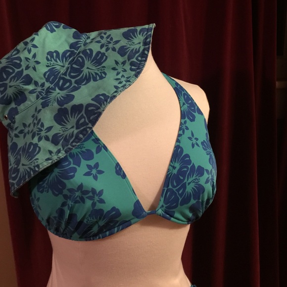 Turquoise blue bikini bra push up hat pants cover