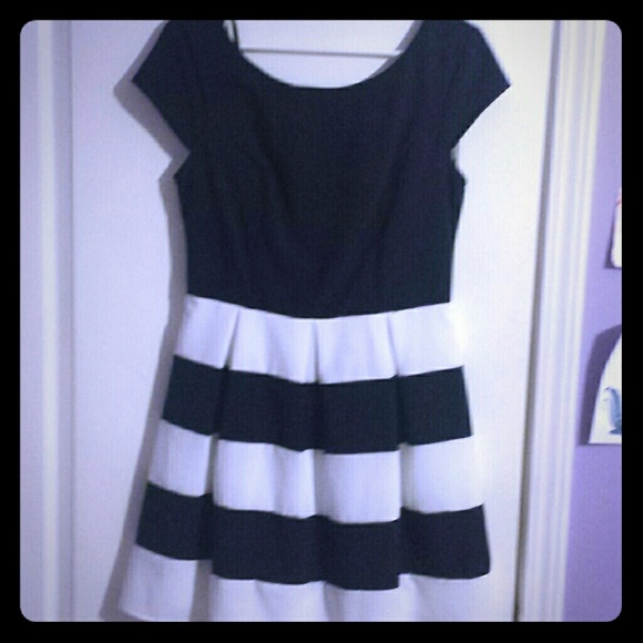 Navy Blue and white fit and flare dress