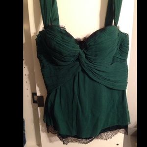 Elie Tahari Green Silk Corset w Lace Detail Sz S
