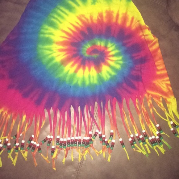 Festival inspired tie dye fringe muscle tank