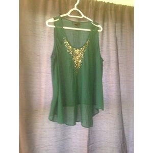 Lane Bryant green beaded chiffon top