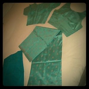 100% silk turquoise sari