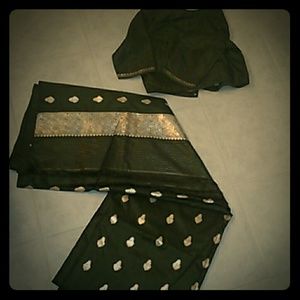 Hunter Green 100% silk sari