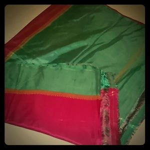 100% silk red, green, and gold sari